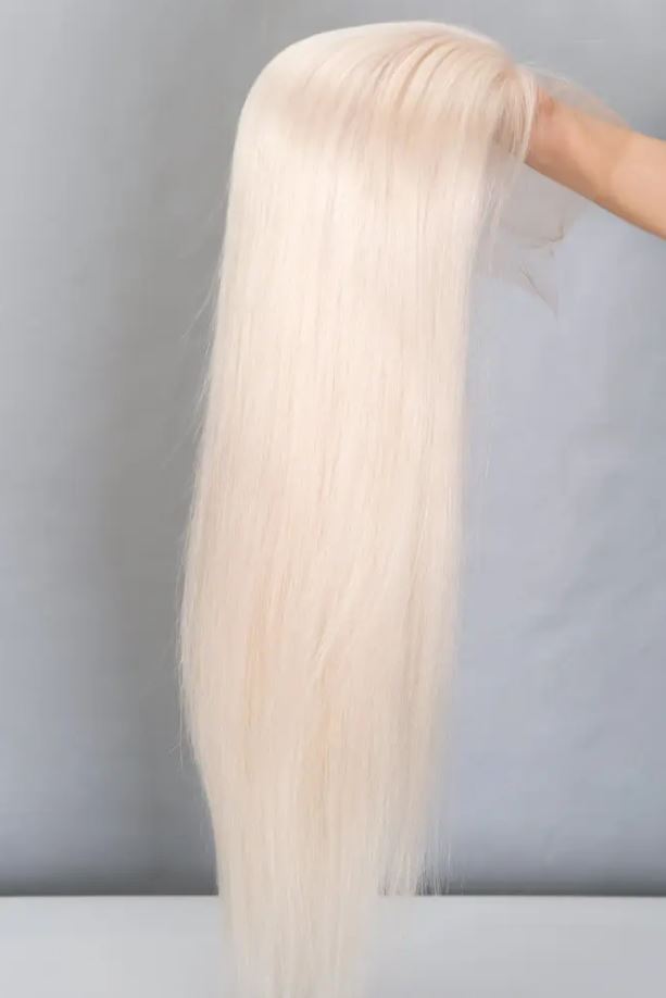 ANYA Platinum blonde 12A Grade Top Quality Virgin European Remy Hair Luxe Cap Silk Top Lace Front Medical Wig