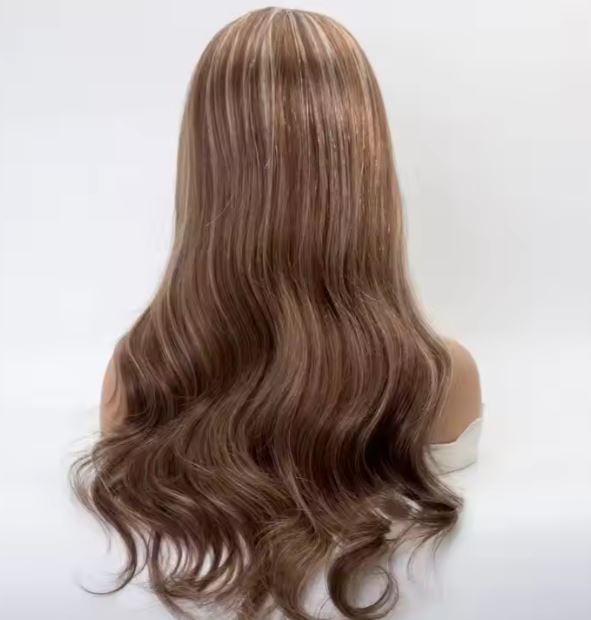 Brown Balayage medical wig premium virgin european human hair silk top