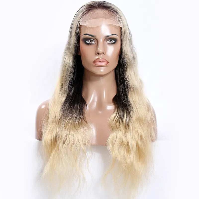 DAISY virgin brazilian hair balayage color blonde lace front wig with transparent swiss lace
