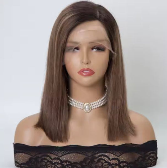 EVE Rooted Brown Balayage Fully Hand Tied  4*4 Inch Silk Top Medical wig