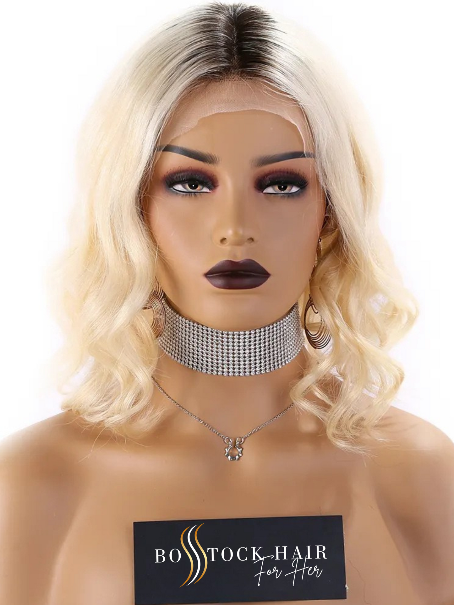 SERENITY  Blonde Bob With Dark Roots Full Lace 100% Brazilian Remy Hair
