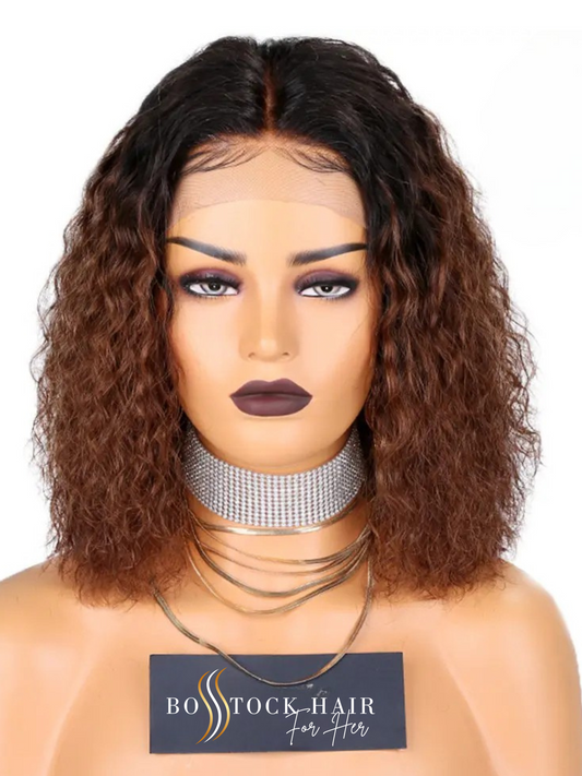 BRENDA Natural Brown Ombre Bob Textured Curls