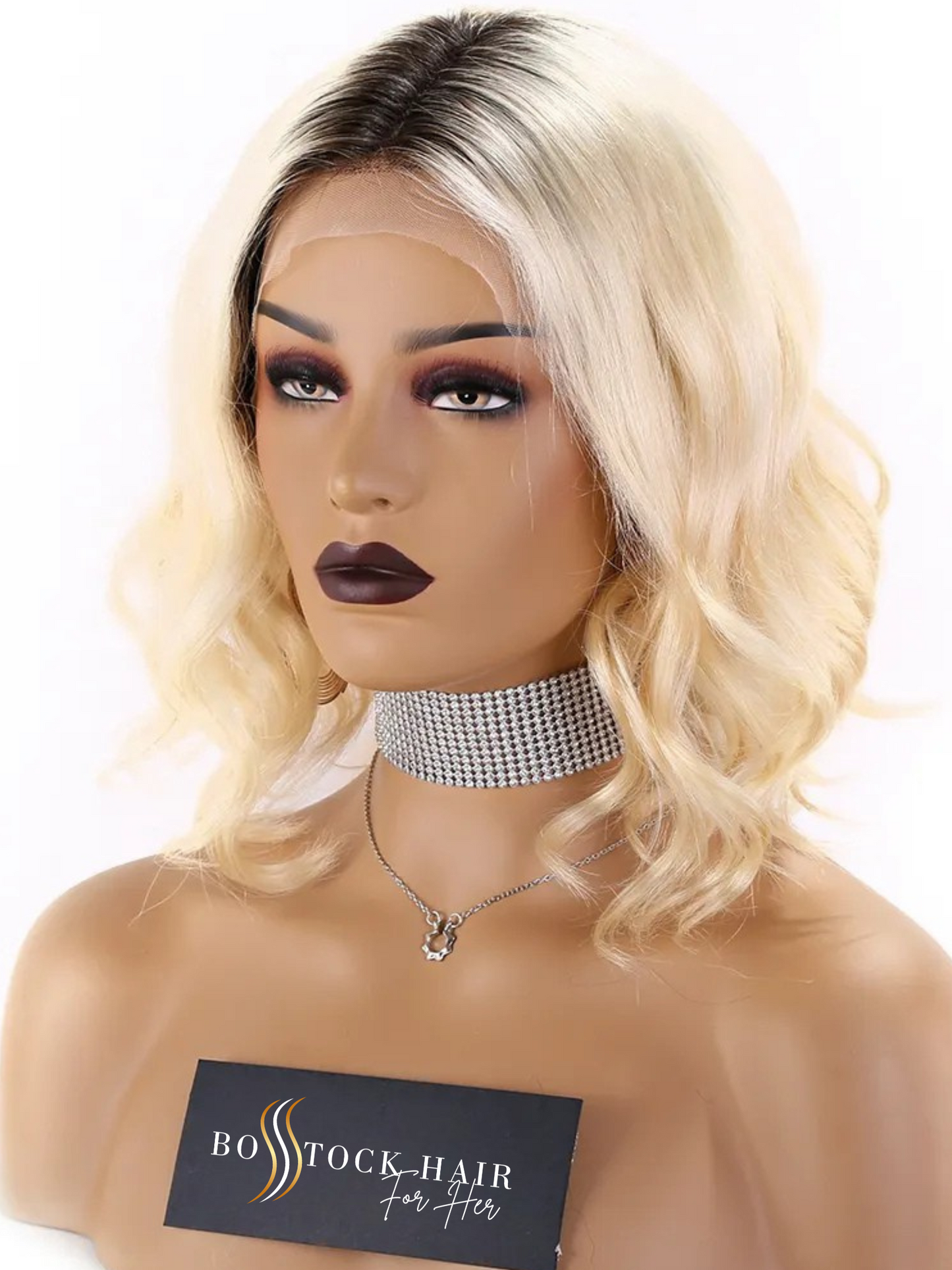 SERENITY  Blonde Bob With Dark Roots Full Lace 100% Brazilian Remy Hair