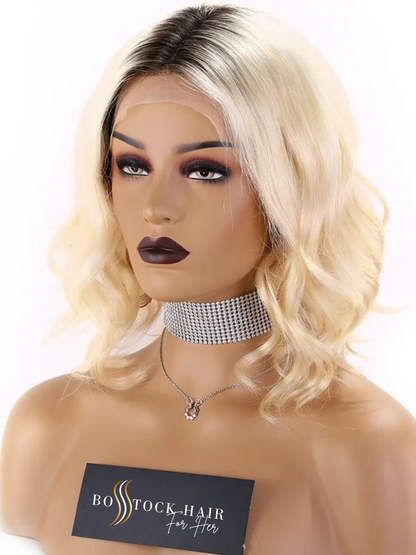 SERENITY  Blonde Bob With Dark Roots Full Lace 100% Brazilian Remy Hair