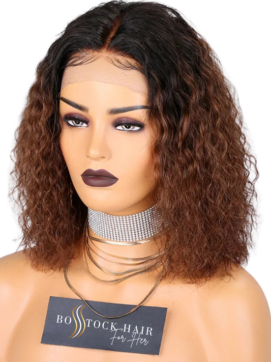 BRENDA Natural Brown Ombre Bob Textured Curls