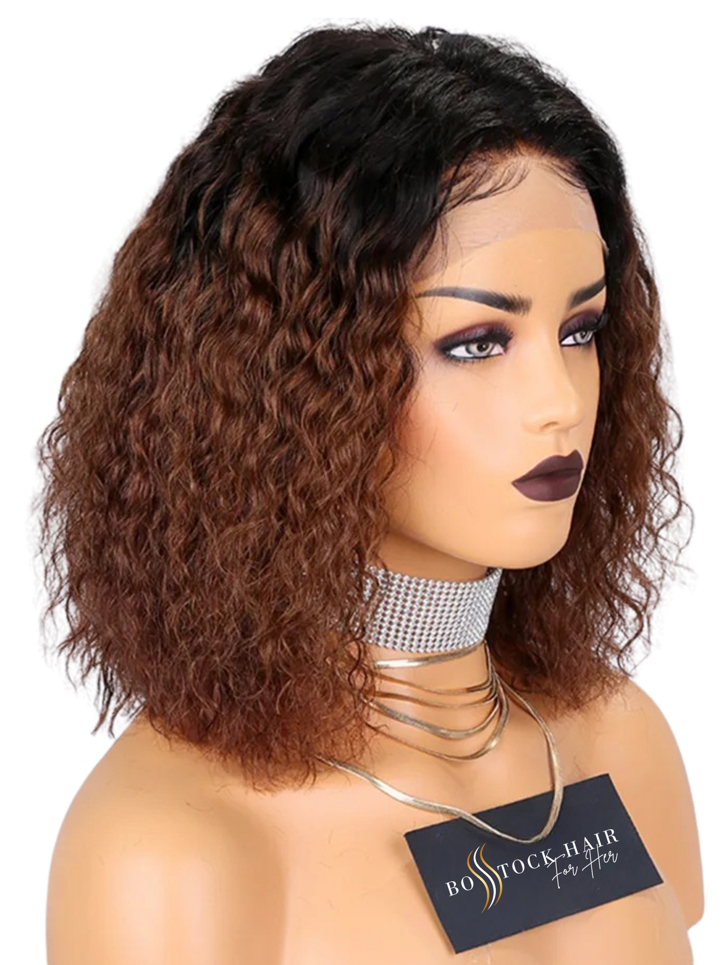 BRENDA Natural Brown Ombre Bob Textured Curls