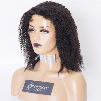 Clearance Sale Extra $30 Off Glueless Full Lace Wigs Indian Remy Human Hair Kinky Curl 1B# 12" 120% , Medium Size