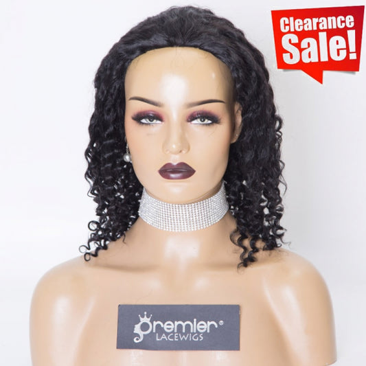 Clearance Sale Extra $30 Off Glueless Full Lace Wigs Indian Remy Human Hair Deep Curl 1# 12" 120% , Medium Size
