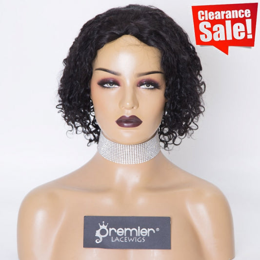 Clearance Sale Extra $30 Off Glueless Full Lace Wigs Indian Remy Human Hair 10mm Curl 1# 10" 120% , Medium Size