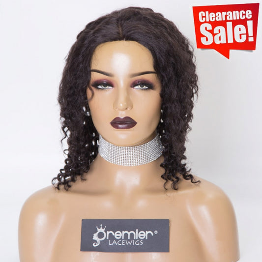 Clearance Sale Extra $30 Off Glueless Full Lace Wigs Indian Remy Human Hair Deep Curl 1B# 12" 120% , Medium Size