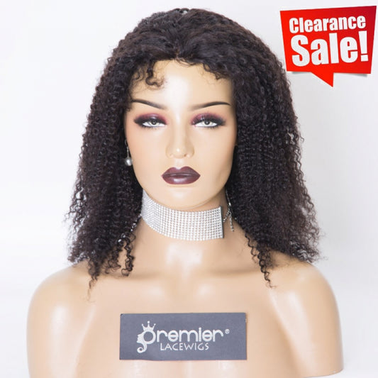 Clearance Sale Extra $30 Off Glueless Full Lace Wigs Indian Remy Human Hair Kinky Curl 1B# 12" 120% , Medium Size