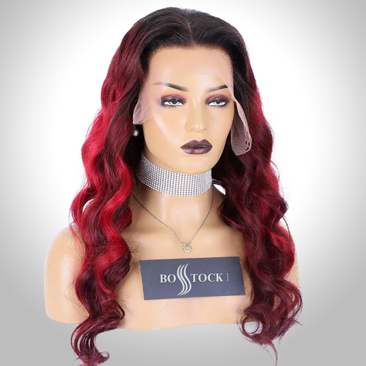 SAHARA Ombre red color glueless wigs 100% human hair 13x6 hd lace front preplucked with baby hair cuticle align hair