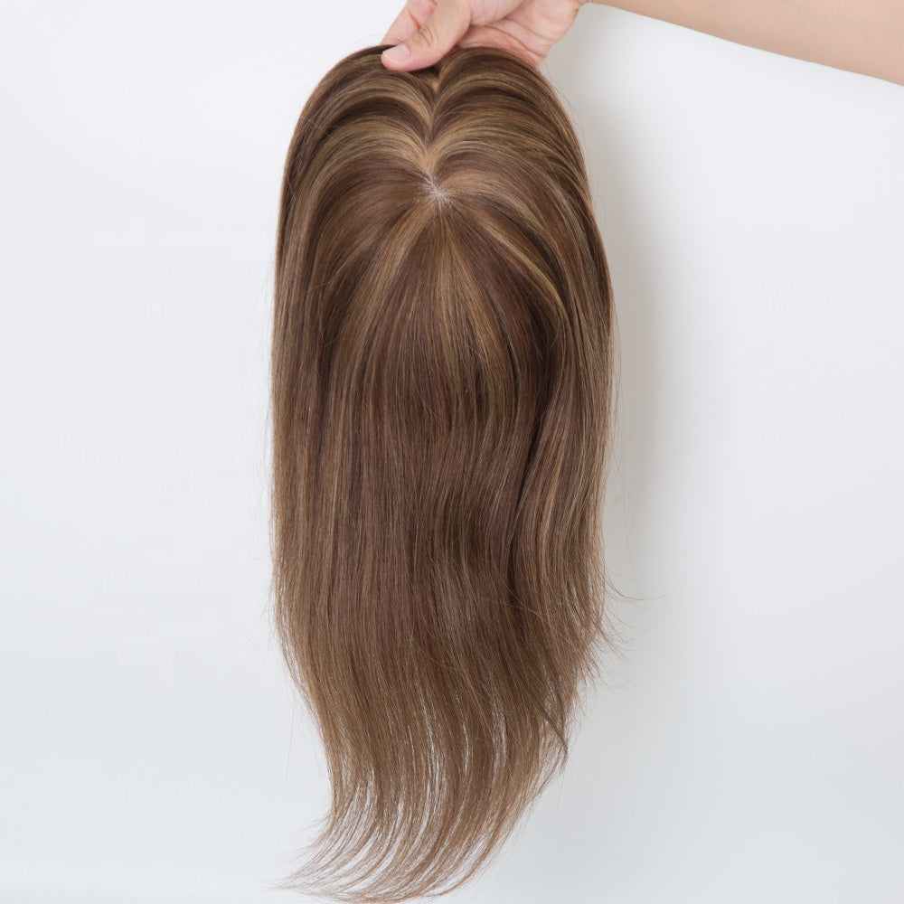 Silk base topper brown color 6x6 size virgin hair custom balayage color topper