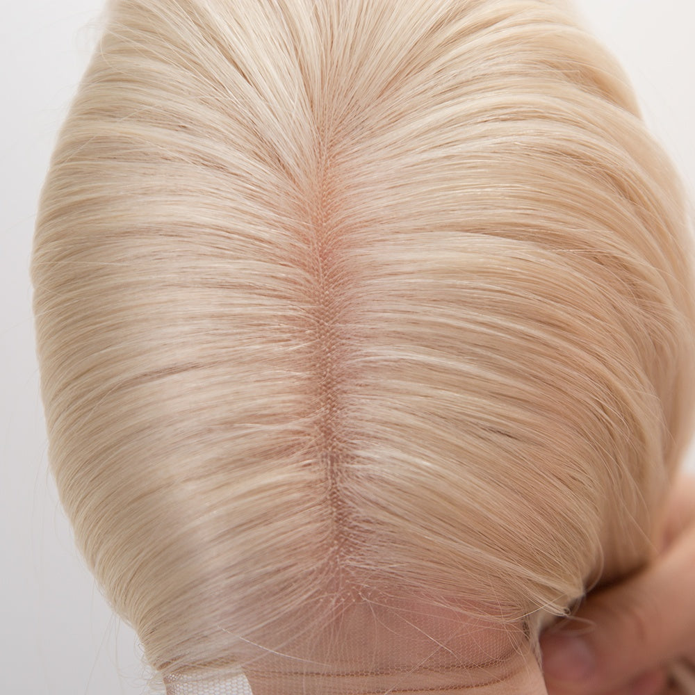Mini wig blonde color lace topper big size high quality virgin hair topper can do wave hair