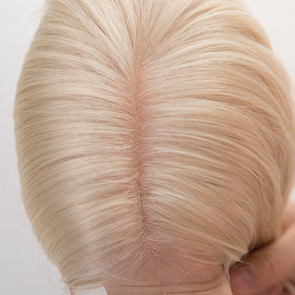 Mini wig blonde color lace topper big size high quality virgin hair topper can do wave hair
