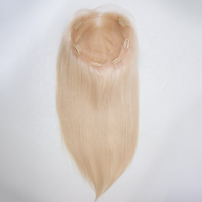 Mini wig blonde color lace topper big size high quality virgin hair topper can do wave hair