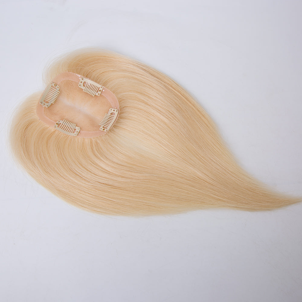 blonde color short hair topper with clips European virgin hair 8-10 inch