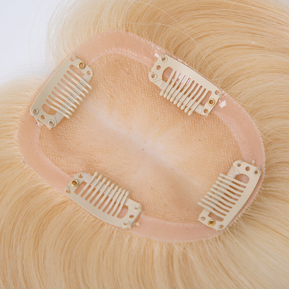 blonde color short hair topper with clips European virgin hair 8-10 inch