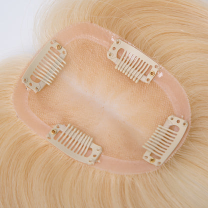 blonde color short hair topper with clips European virgin hair 8-10 inch