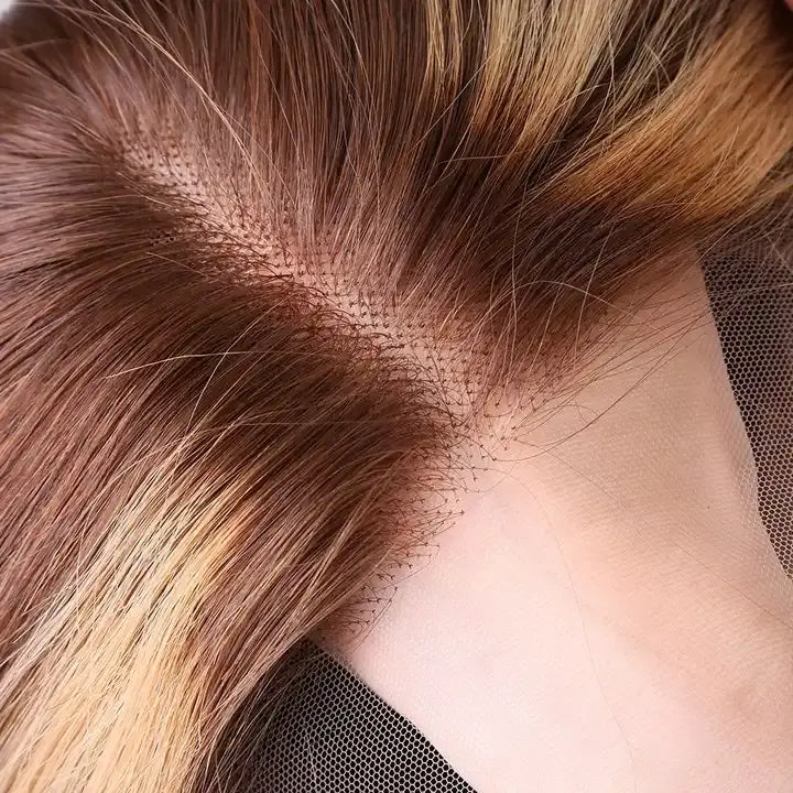 ALLESANDRA ombre brown balayage curly topper wig human hair topper wig 13*6'' HD Swiss Lace Front