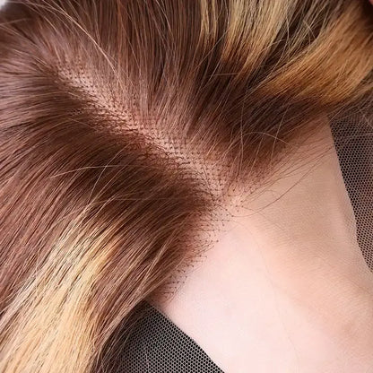ALLESANDRA ombre brown balayage curly topper wig human hair topper wig 13*6'' HD Swiss Lace Front