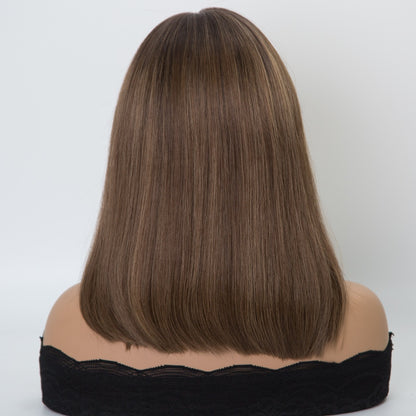 Short hair glueless mono top European hair wig add silicone bob wig