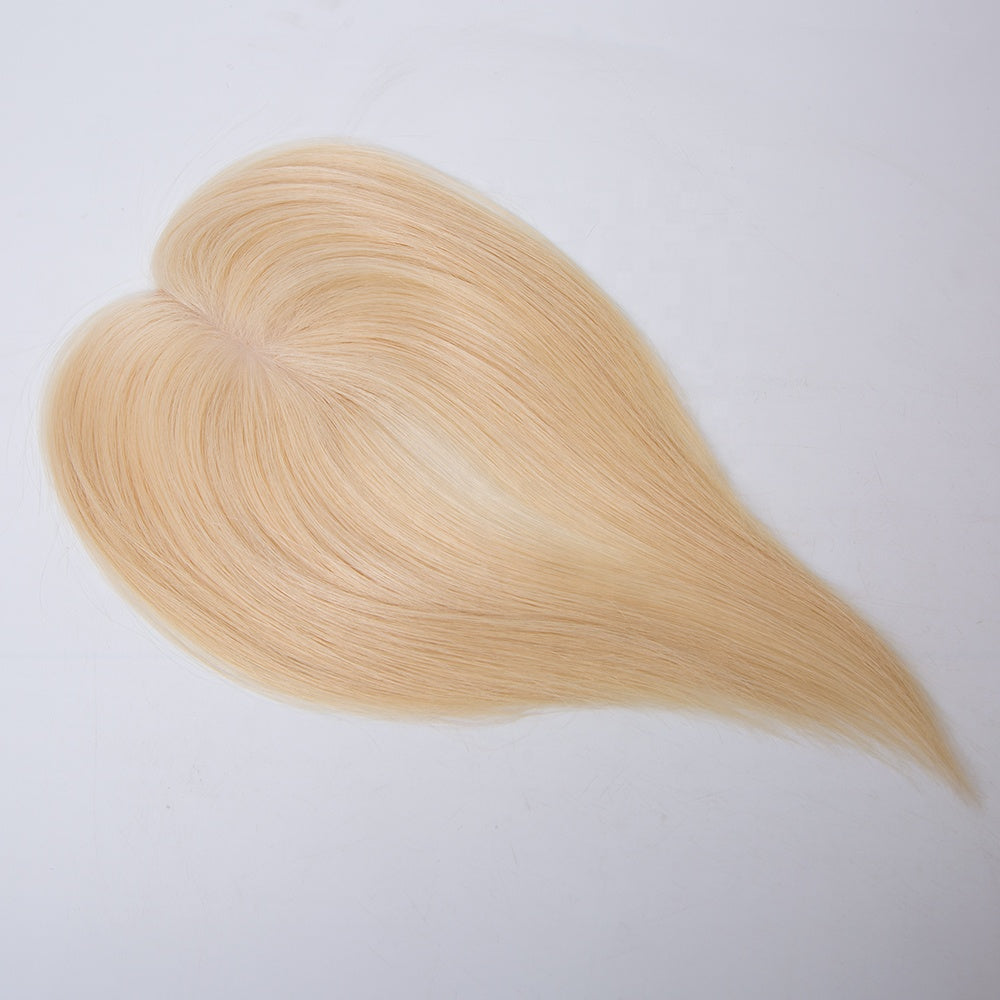 blonde color short hair topper with clips European virgin hair 8-10 inch