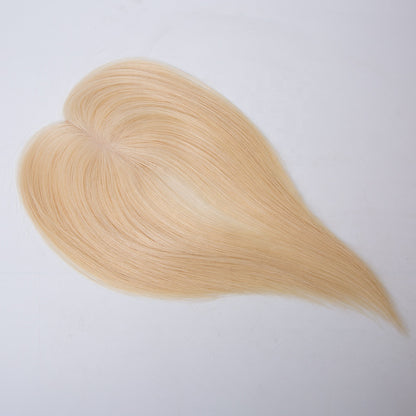 blonde color short hair topper with clips European virgin hair 8-10 inch