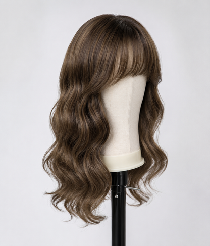 BECKY Brown Balayage with Bangs | Full Hand-Tied 5x5 Silk Top Wig | 100% European Virgin Human Hair