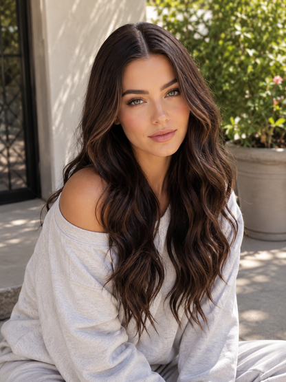 SASHA 100% Virgin European Hair  Grade 12A Dark Brown Balayage Lace Front Slight Wave