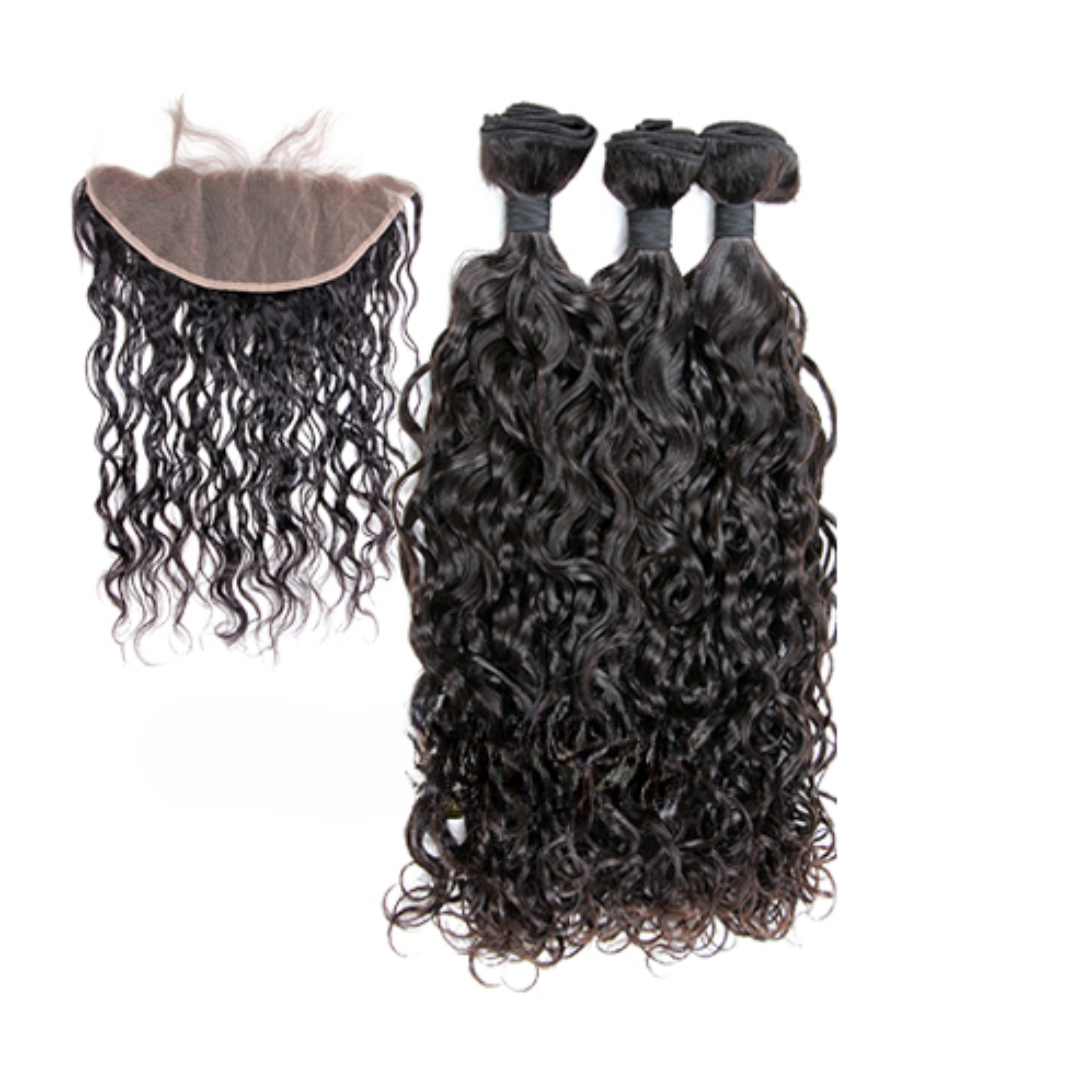 Indian Virgin Hair Loose Curl A Lace Frontal With 3 Bundles Deal