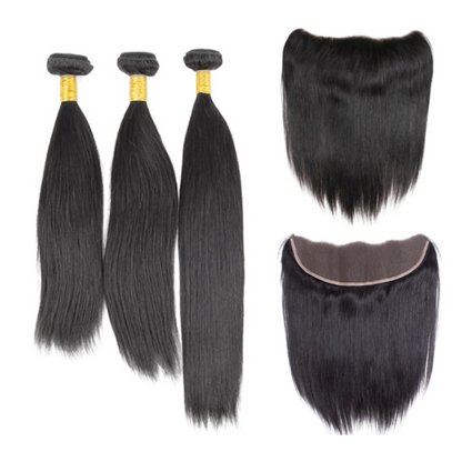 Indian Virgin Hair Silky Straight A Lace Frontal With 3 Bundles Deal