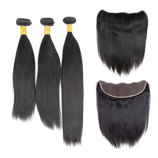 Indian Virgin Hair Silky Straight A Lace Frontal With 3 Bundles Deal