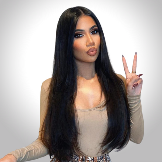 KIM 250% Thickest Density Big Bomb Hair Silky Straight 13"×4" Lace Front Wigs Indian Remy Human Hair