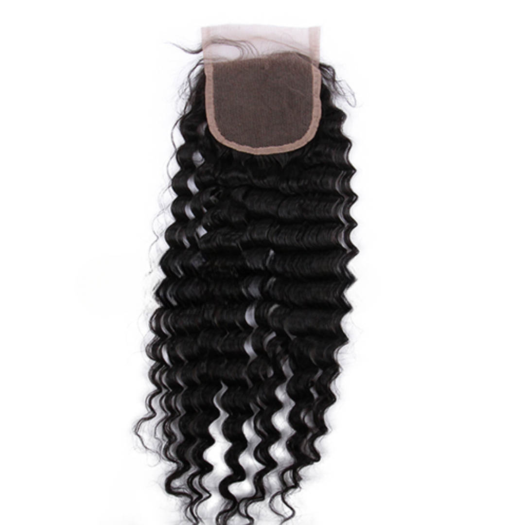 Indian Virgin Human Hair Deep Wave A Lace Closure With 3 Bundles Deal