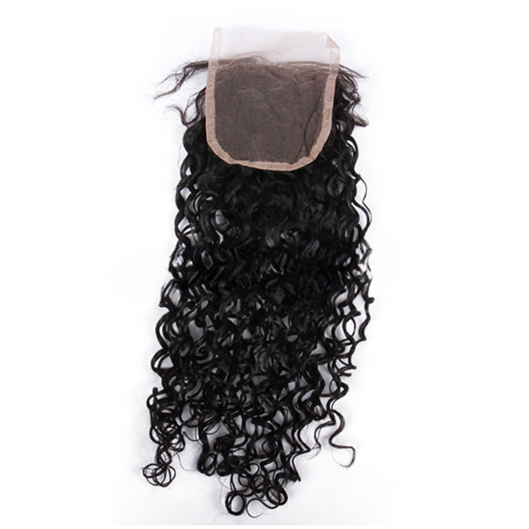 Indian Virgin Human Hair Water Wave A Lace Closure With 3 Bundles Deal