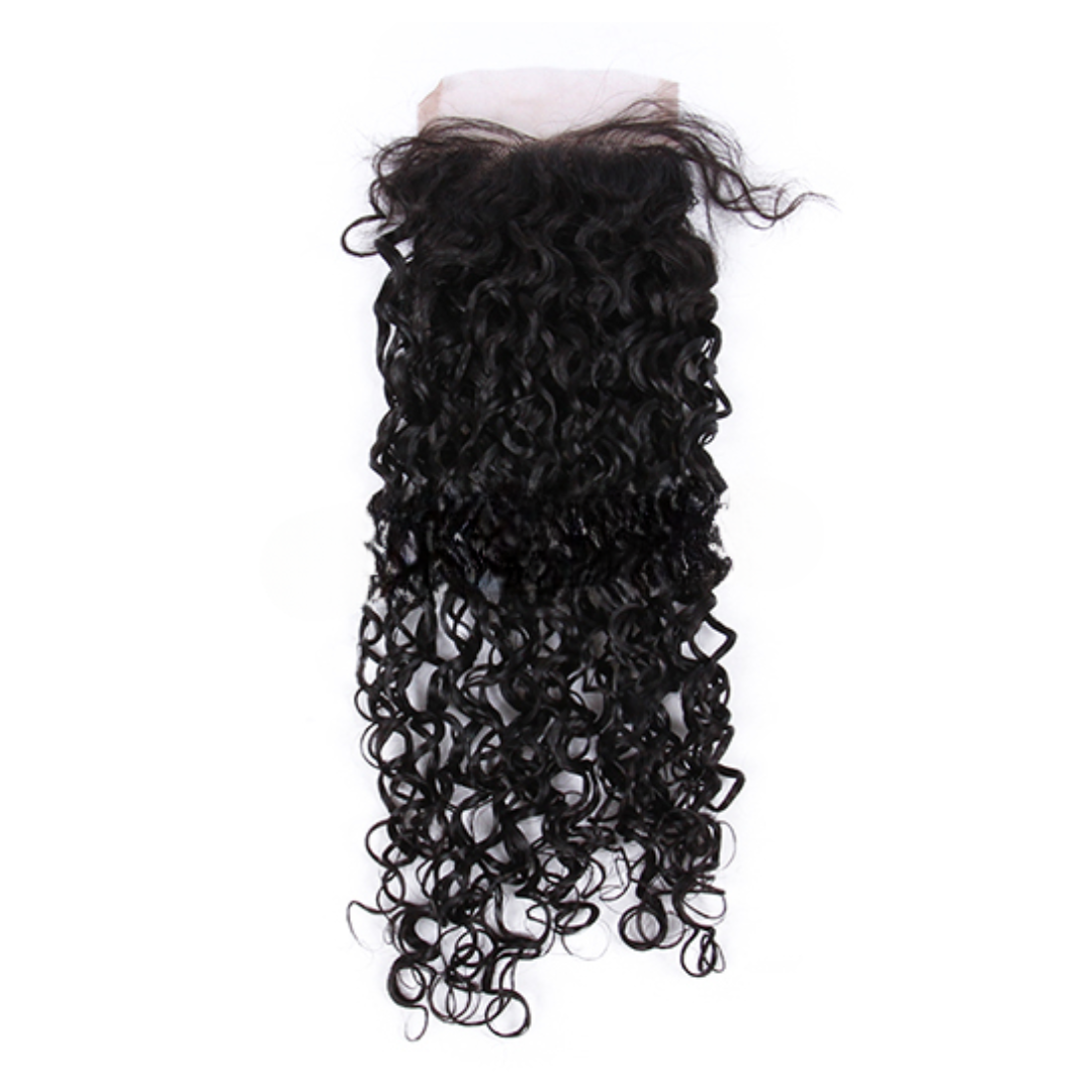 Indian Virgin Human Hair Water Wave A Lace Closure With 3 Bundles Deal