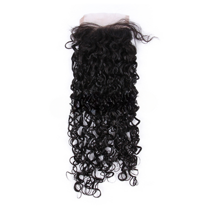 Indian Virgin Human Hair Water Wave A Lace Closure With 3 Bundles Deal