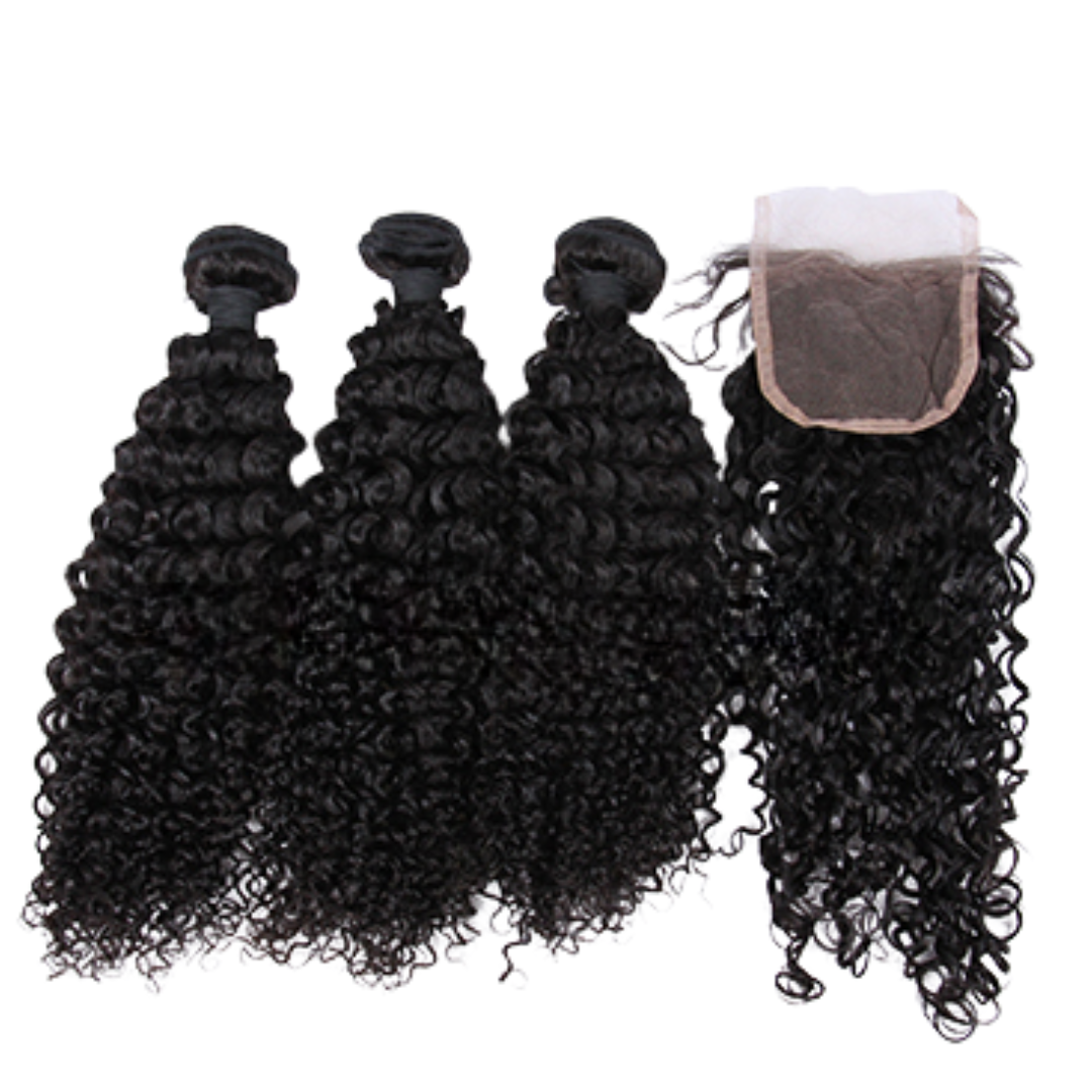 Indian Virgin Human Hair Water Wave A Lace Closure With 3 Bundles Deal