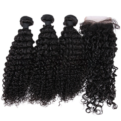 Indian Virgin Human Hair Water Wave A Lace Closure With 3 Bundles Deal