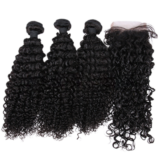 Indian Virgin Human Hair Water Wave A Lace Closure With 3 Bundles Deal