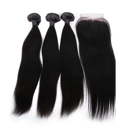 Indian Virgin Human Hair Straight A Lace Closure With 3 Bundles Deal
