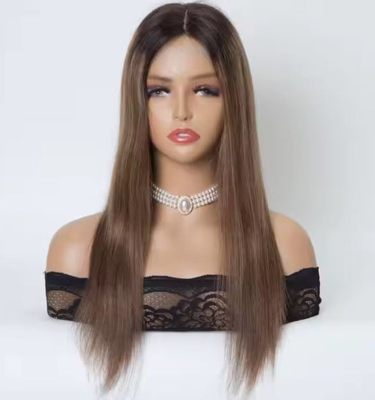 JOY Fully hand tied 4x4 inch Silk Top Rooted Brown Balayage 12A Grade 100% Virgin European Remy Hair Medical Wig