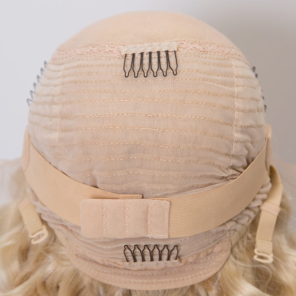 DOLLY European hair short length blonde color curly hair lace front wig in stock