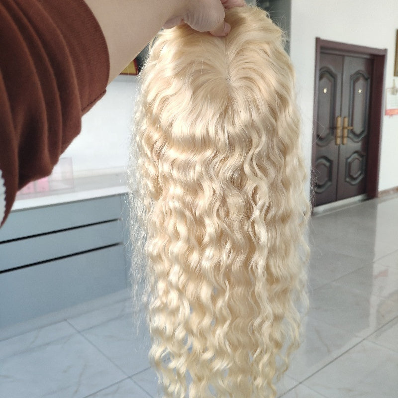 Marsha Curly 12A Grade 100% Virgin European Human Hair Topper Full Hand Tied Mono Base