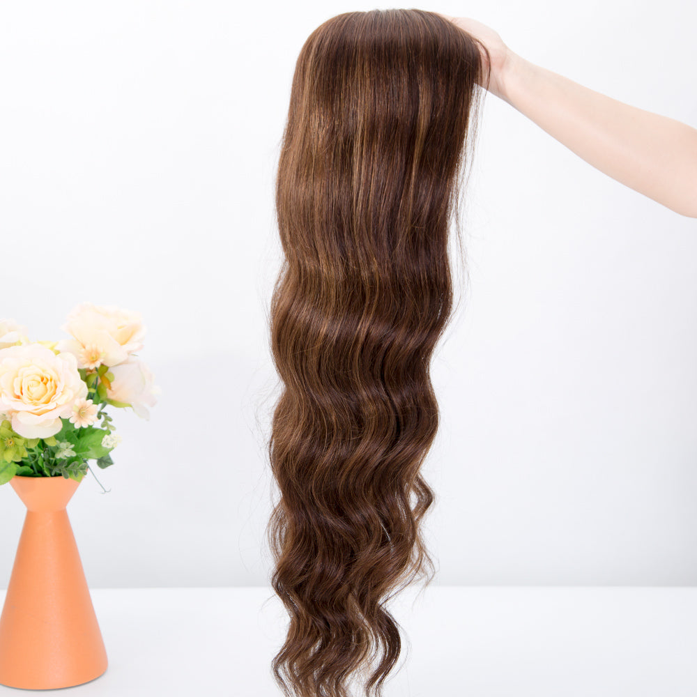Long hair length mono front lace wig brown balayage color wave hair in stock