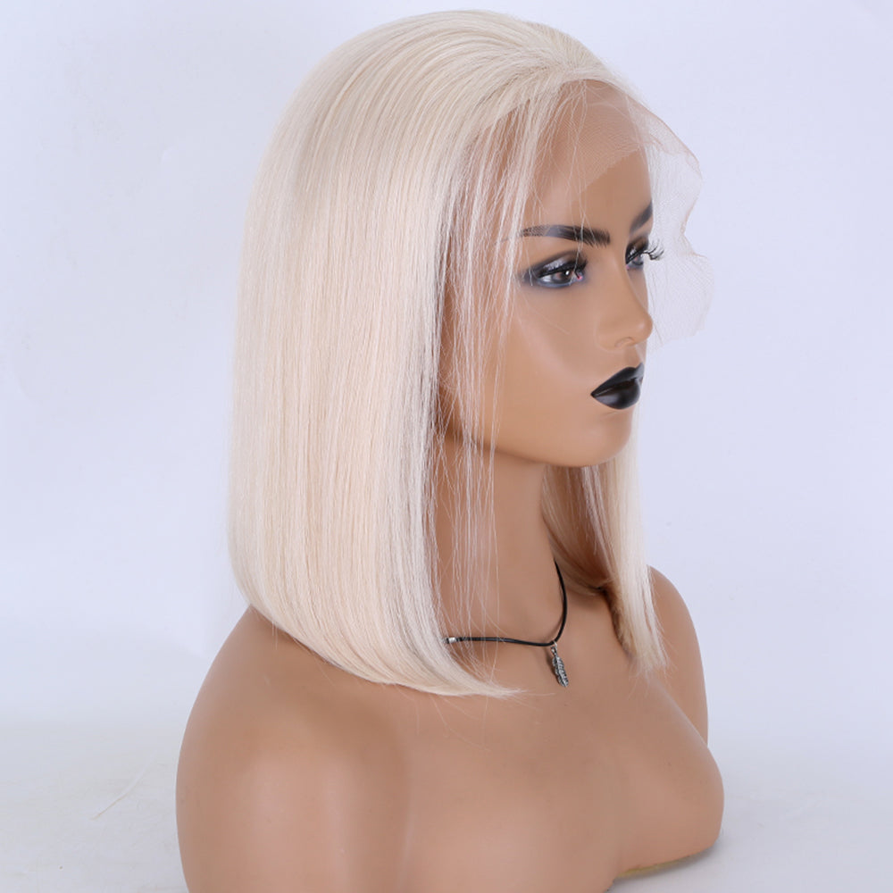 JENNY White Blonde  BOB Wig Transparent HD Lace Front 100% European Virgin Remy Hair Wig