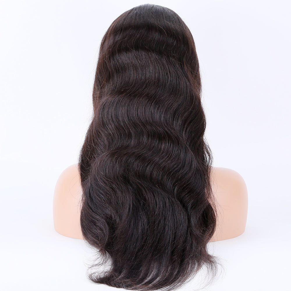 NIA HD single knots lace front wig natural black color body wave raw hair wigs