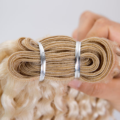 Wholesale European Human Hair Extension White Blonde Color Human Hair 112 Gram 15mm Curl Bundles