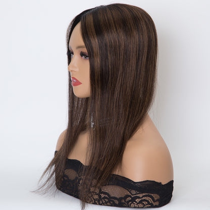 3X6 size mono topper pu around dark brown balayage color high quality human virgin hair topper